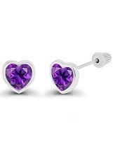 extraordinary itsy-bitsy gold heart purple February birthstone earrings for babies and children